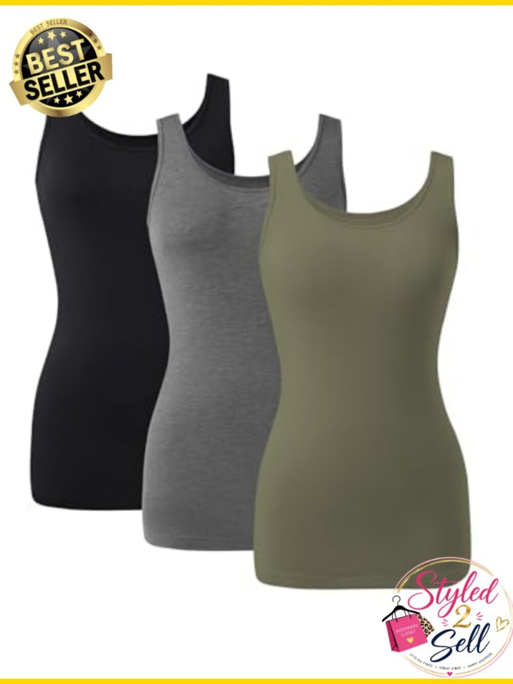 Women's Bamboo Rayon Long Tank Tops Layering Camisoles 3 Pack